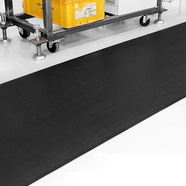 Fluted Ribs Rubber Floor Mat for Floors, Workbenches & Walkways